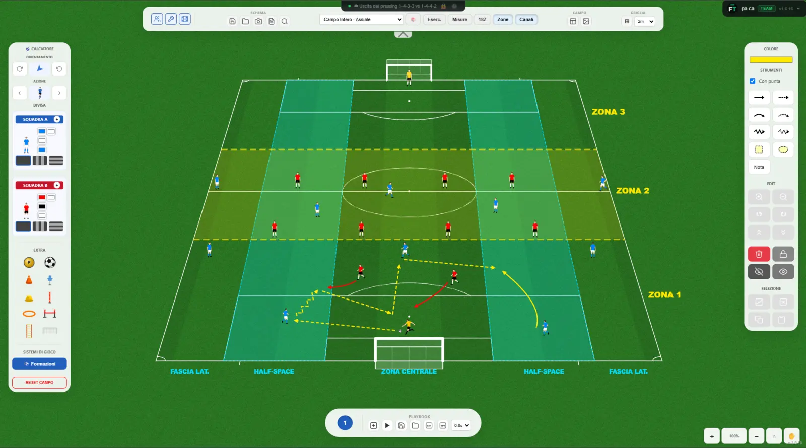 L'editor completo della Board di Final Third con pannelli squadre, strumenti di disegno e playbook